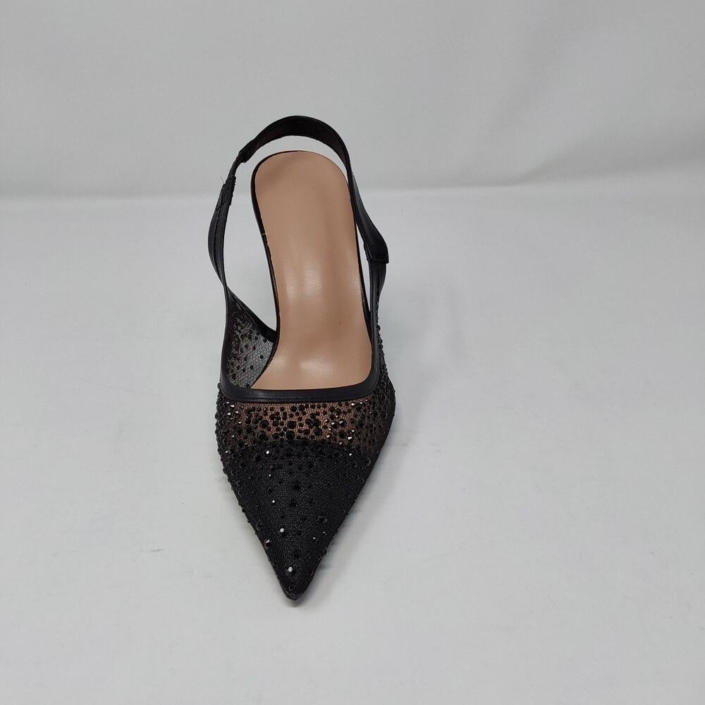 Women’s Black Rhinestone Mesh Slingback Stiletto Heels Pointed Toe Pumps Size 6 - Picture 6 of 16